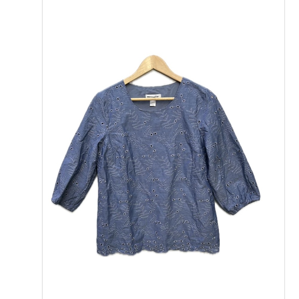 Christopher& banks Blue Eyelet Women's Top blouse cotton small